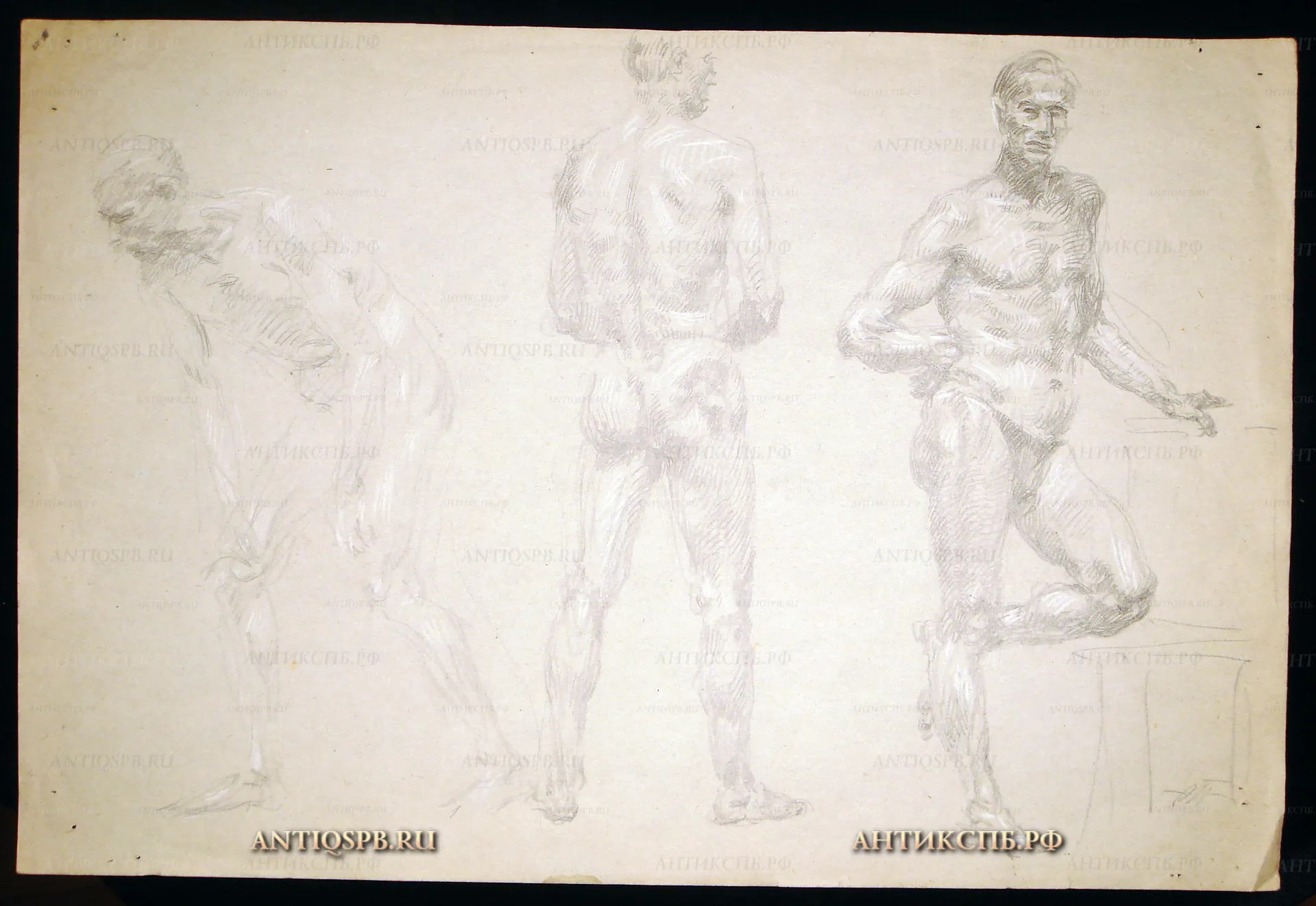 Рисунок карандашом "Натурщики". Автор: Поляков Александр Иванович (1921-1998). Вт. пол. ХХ века. СССР. №52П